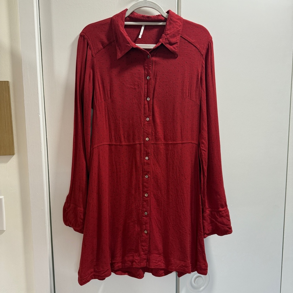 Free People This Town Red Polka Dot Shirt Dress